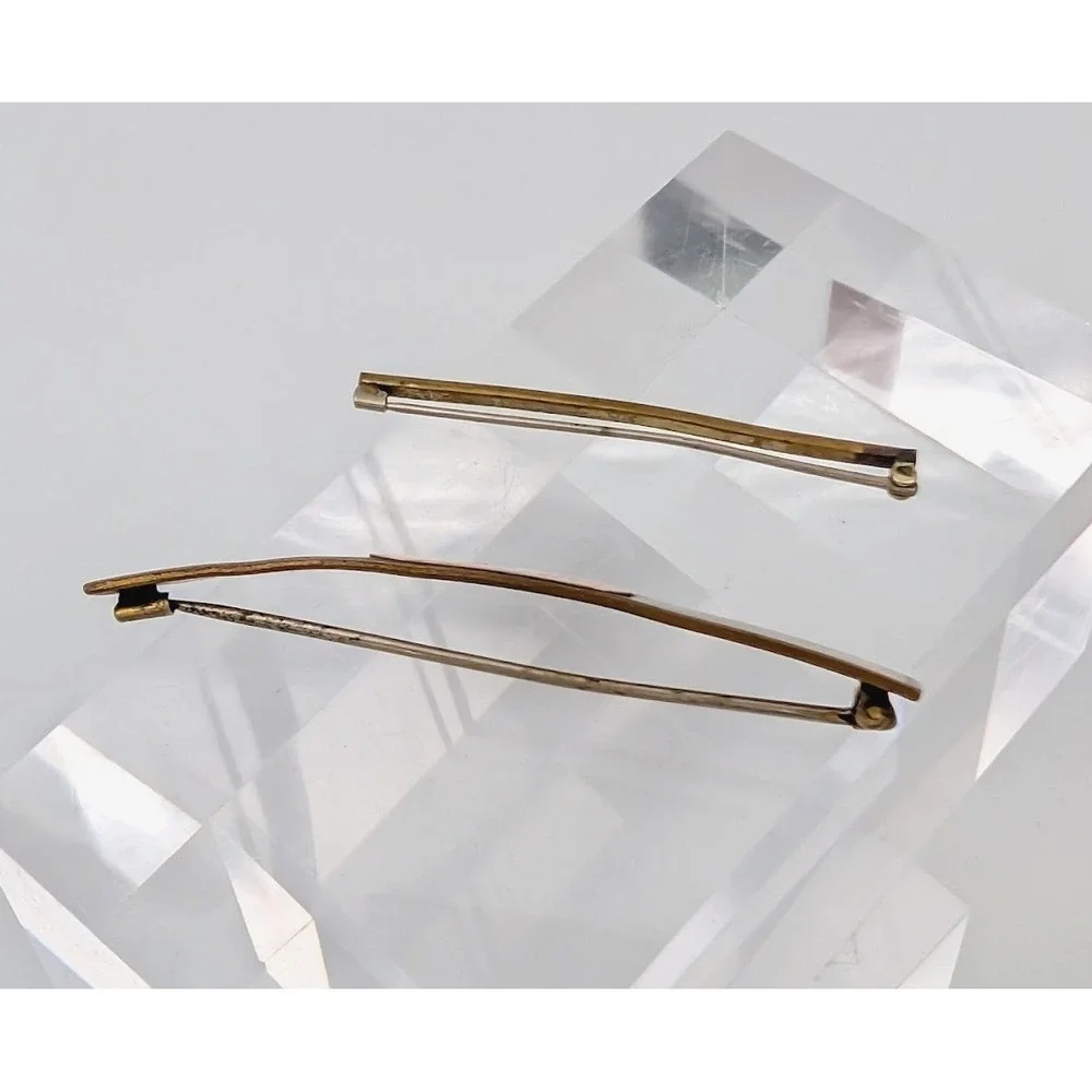 Antique‎ Victorian WEHCO Engraved Monogram and Unbranded Bar Pin Lot Gold Tone
